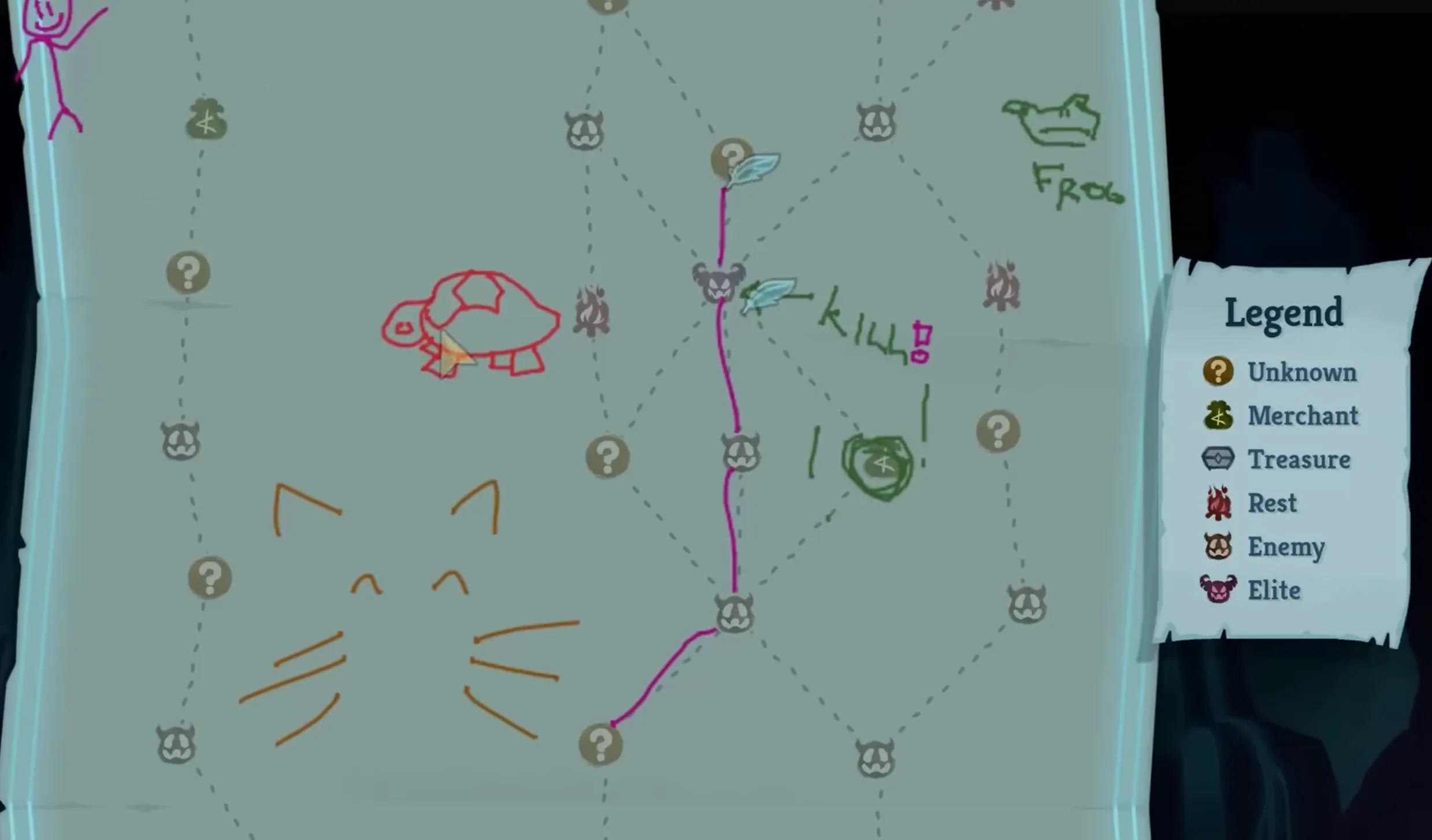 Co-op map — players marking paths with different colored indicators